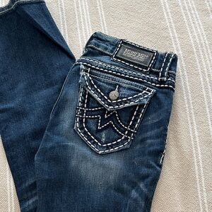 Miss Me Dark Blue Embroidered Flap Pocket Straight jeans